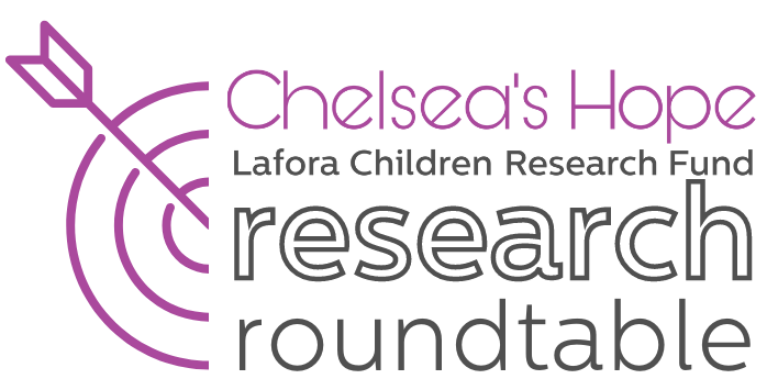 Research roundtables logo: a half target and arrow to the left, text to the right reading Chelsea's Hope Lafora Children Research Roundtable