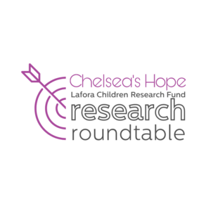 Logo: a half target and arrow to the left, text to the right reading Chelsea's Hope Lafora Children Research Roundtable