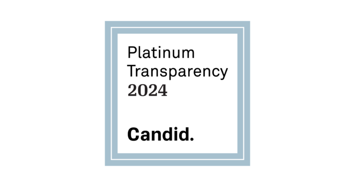 This is the Platinum Seal of Transparency from Candid. It has a platinum border, white square center, and text that says 'Platinum Transparency 2024 Candid.'