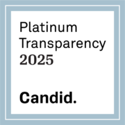 This is the Platinum Seal of Transparency from Candid. It has a platinum border, white square center, and text that says 'Platinum Transparency 2025 Candid.'