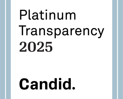 This is the Platinum Seal of Transparency from Candid. It has a platinum border, white square center, and text that says 'Platinum Transparency 2025 Candid.'